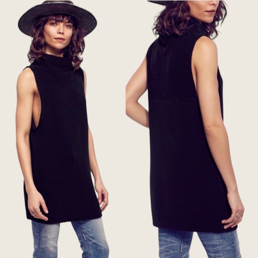 Free People Black Sleeveless Tunic Sweater